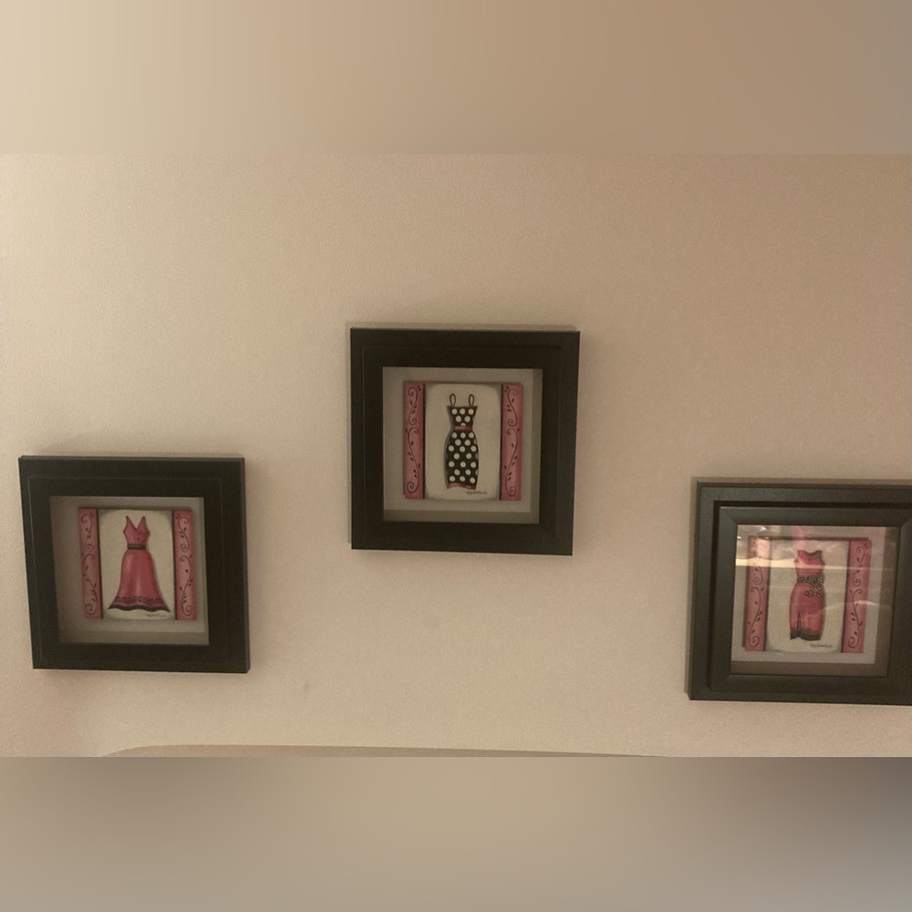 Cute fashion dress paintings. Set of 3.